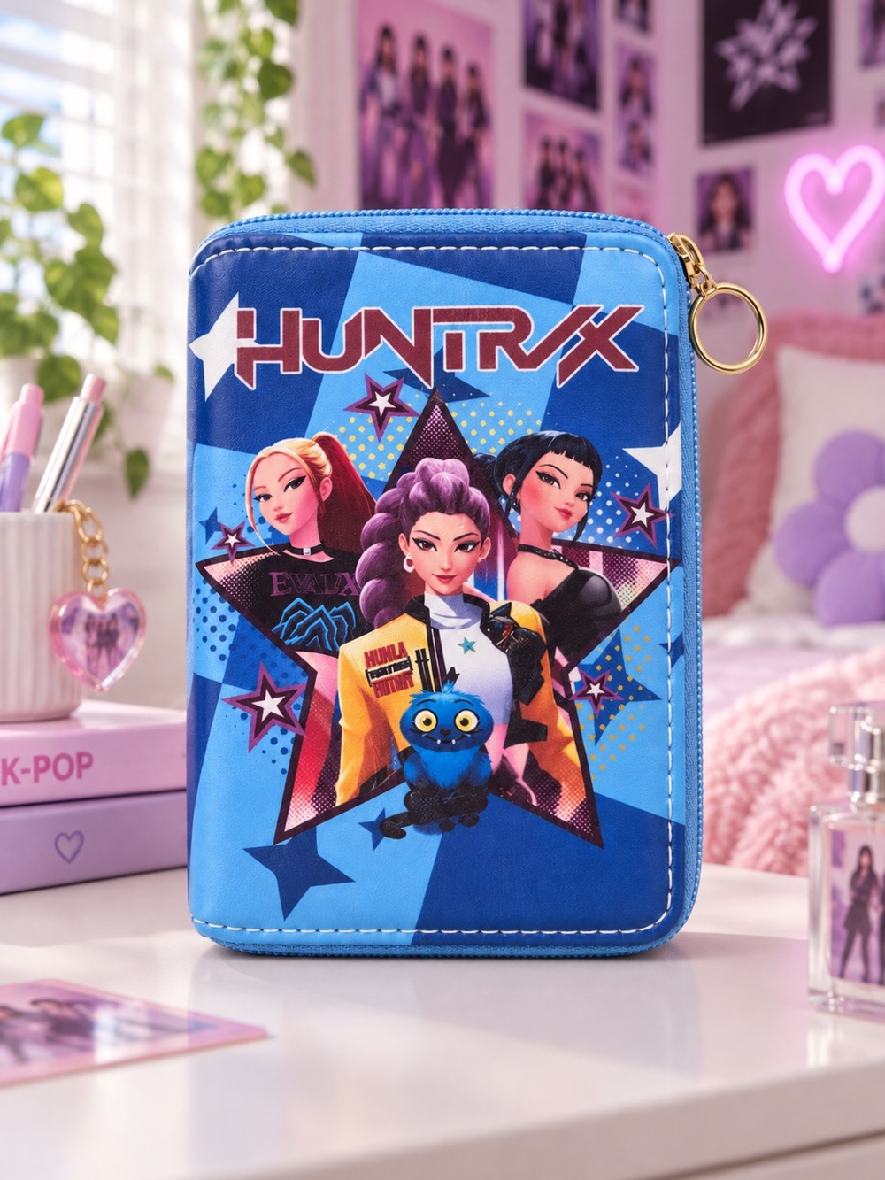 KPOP Demon Hunters HUNTR/X Blue Zip-Around Wallet – Rumi, Mira, Zoey & Derpy